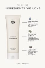 SJOLIE Tan Extend Lotion ingredients: niacinamide, cucumber extract and jojoba oil