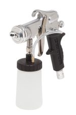 Apollo T5020 spray tan applicator gun in polished silver with a white solution cup