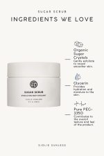 SJOLIE Sugar Scrub ingredients: organic sugar crystals, glycerin and PEG-3350