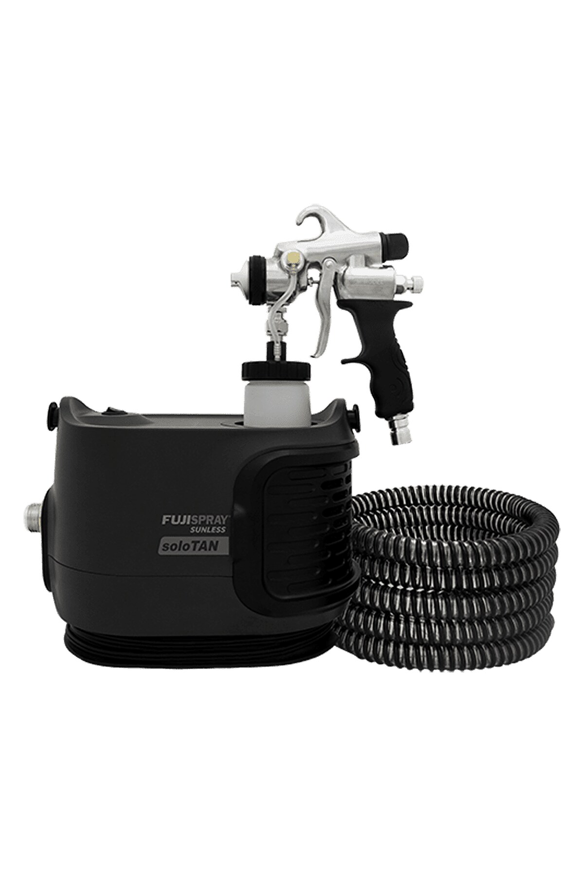 Fuji soloTAN portable spray tan machine with applicator gun and coiled hose