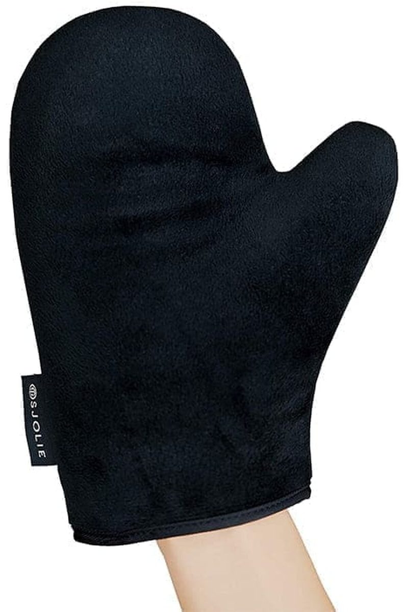 Hand wearing the black SJOLIE Applicator Mitt