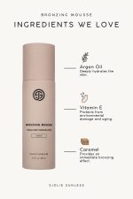 SJOLIE Bronzing Mousse ingredients graphic: argan oil, vitamin E and caramel