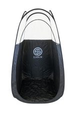 SJOLIE Mobile Spray Tan Tent with the front open to show the floor