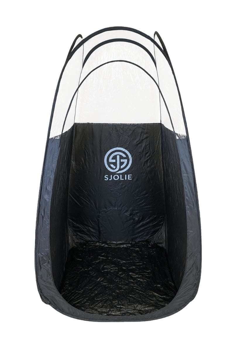 SJOLIE Mobile Spray Tan Tent with the front open to show the floor