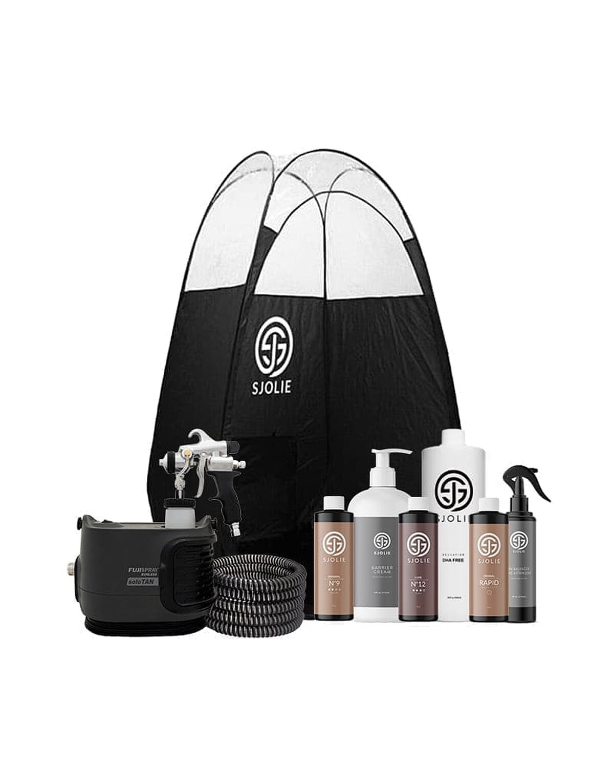 Fuji soloTAN Essentials Starter Kit with pop-up tent, turbine, spray gun, hose and SJOLIE solutions