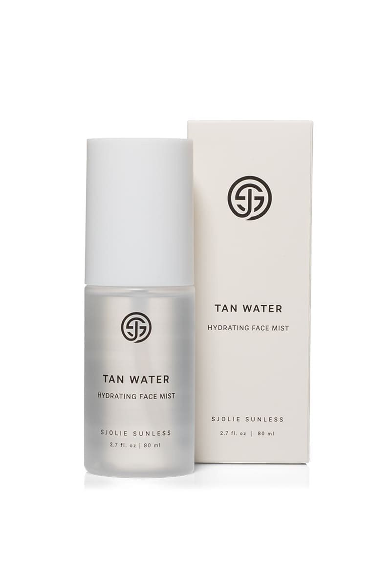 SJOLIE Tan Water hydrating face mist bottle beside its box