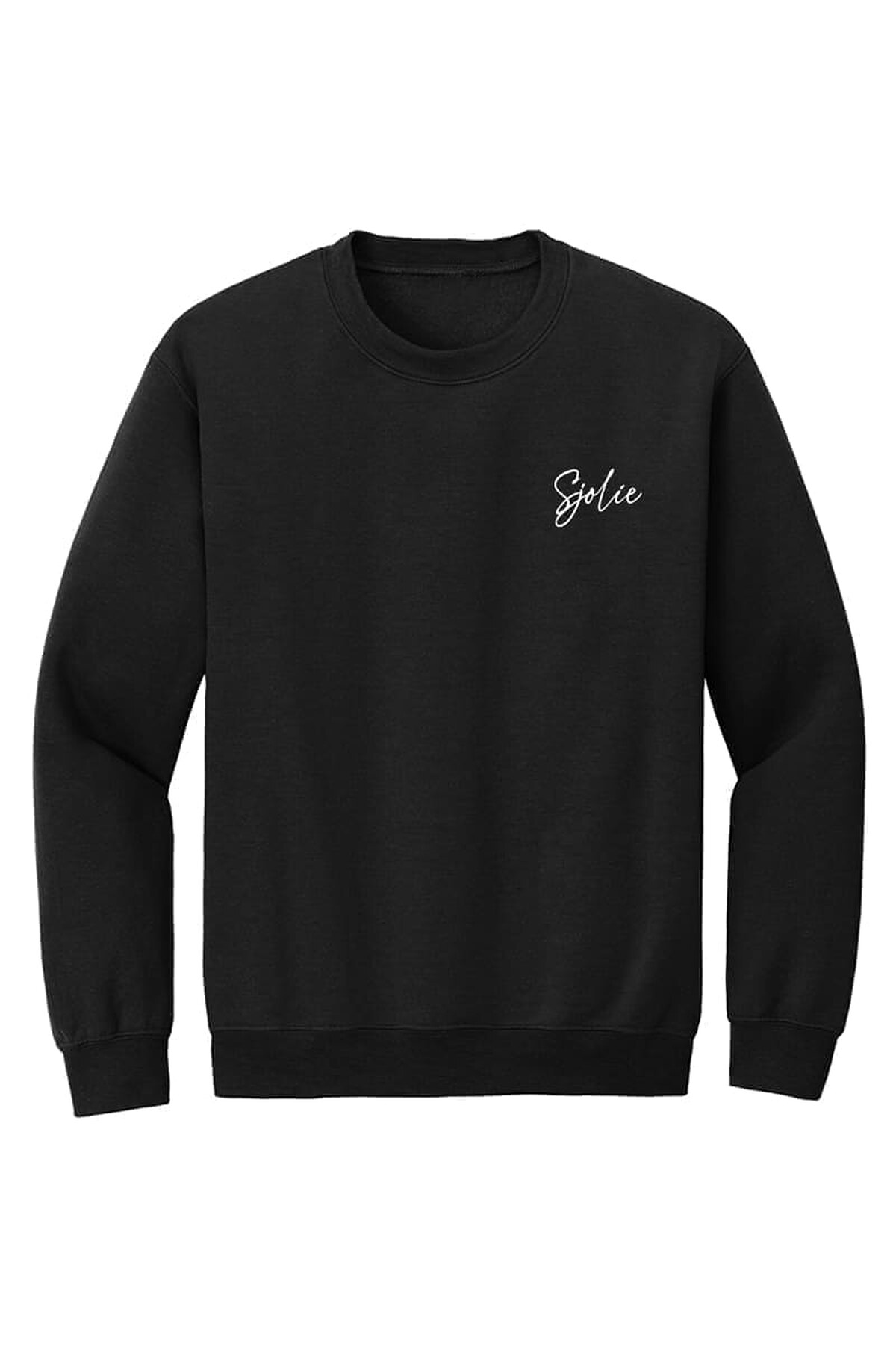 Black SJOLIE Classic Crewneck sweatshirt with a small script logo
