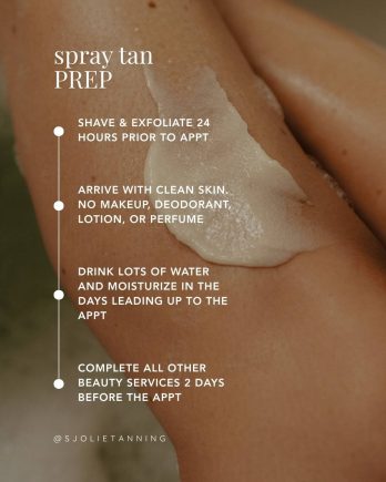 Sjolie Spray tan prep checklist over arm with lotion close-up for spray tan professionals
