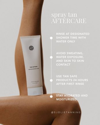 Sjolie Tan Extend Lotion — Spray tan aftercare checklist with Tan Extend lotion tube for spray tan professionals