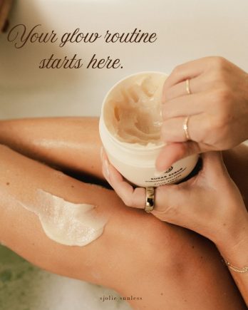 Sjolie Sugar Scrub — Sugar Scrub application in bath your-glow-routine-starts-here ad for spray tan professionals