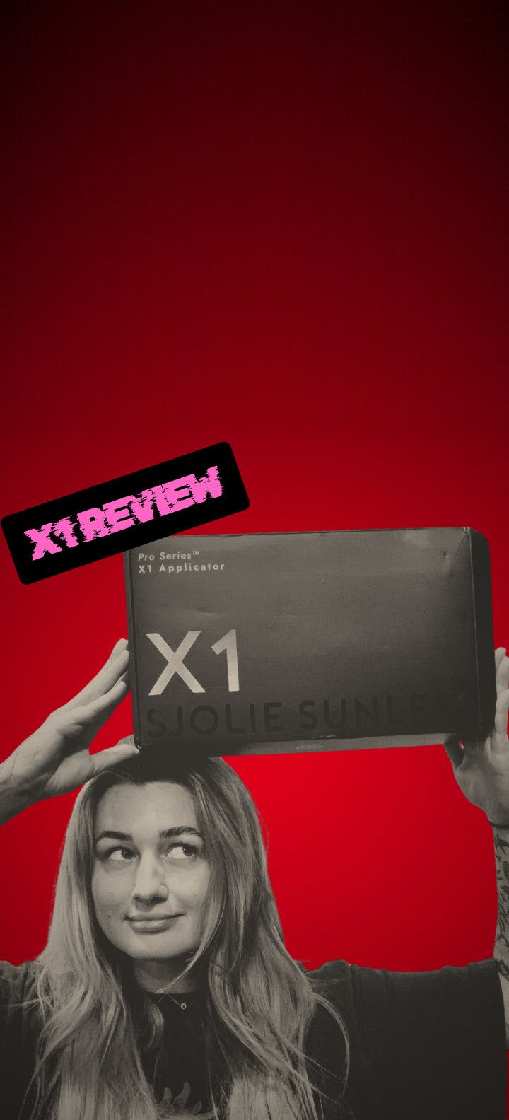 Emily November of Spray Tans + Sinners holding the Sjolie X1 Pro applicator box — X1 review